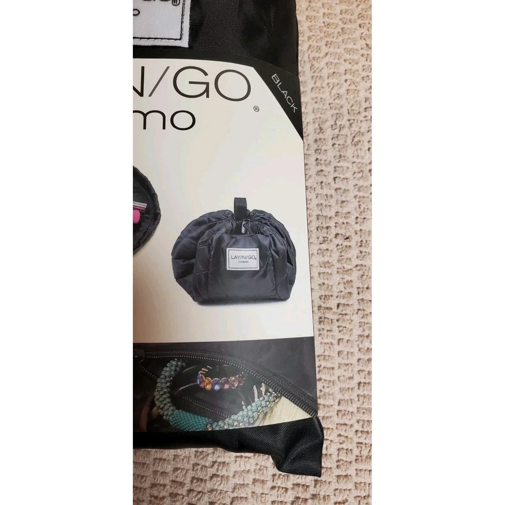 lay n go cosmetic bag Black Round Drawstring Travel Gym 20